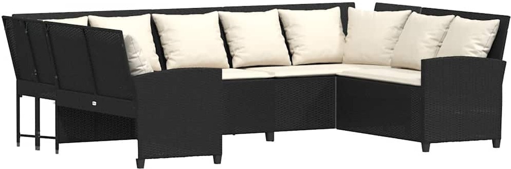 vidaXL Záhradná pohovka s vankúšom Black Poly Rattan