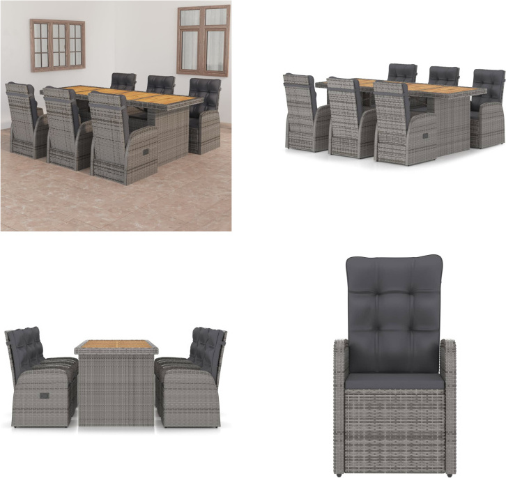 vidaXL 7-dielny záhradný jedálenský set s vankúšmi poly ratan sivý - Set záhradného nábytku - Sety záhradného nábytku - Záhradný stôl a stolička - Záhradné stoly a stoličky