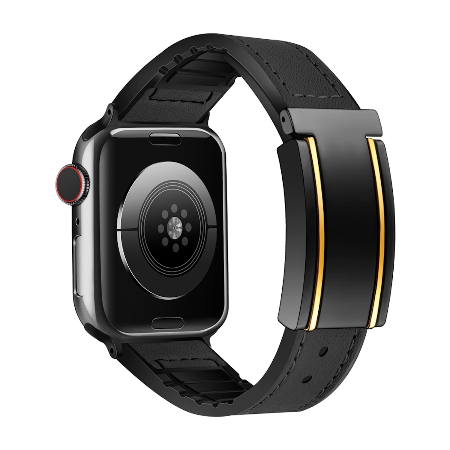 Pre Apple Watch SE 2023 44mm Vysokokvalitná syntetická koža / silikónová magnetická pracka Náhradný pás na ruku Black