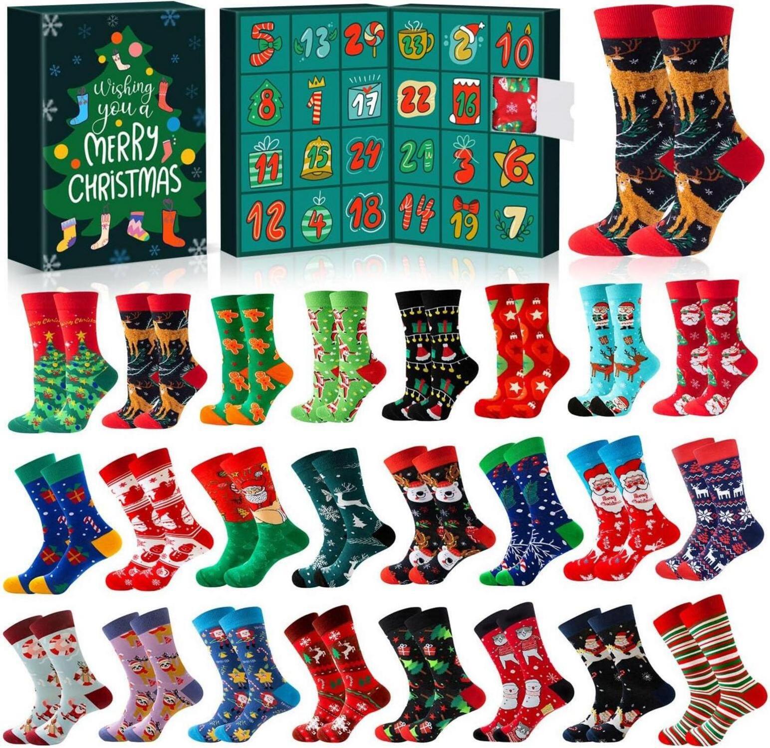iZoeL Adventný kalendár 24 vianočných ponožiek pre mužov ženy deti