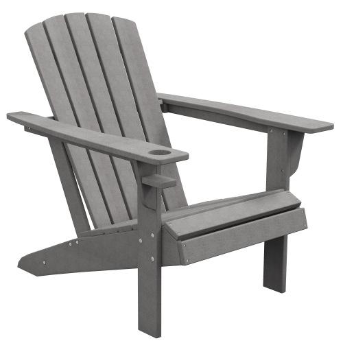Gotagee Gartensessel Grau 75 x 87 x 90 cm Adirondack Gartenstuhl mit Getraenkehalter Kunststoff Chair-T3323P304148