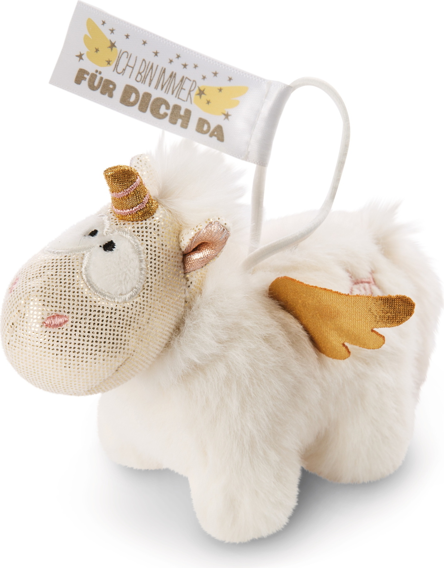 NICI Glücksbringer Einhorn Engel Angelia gold flauschig, Botschaft ," Ich bringe dir Glück"