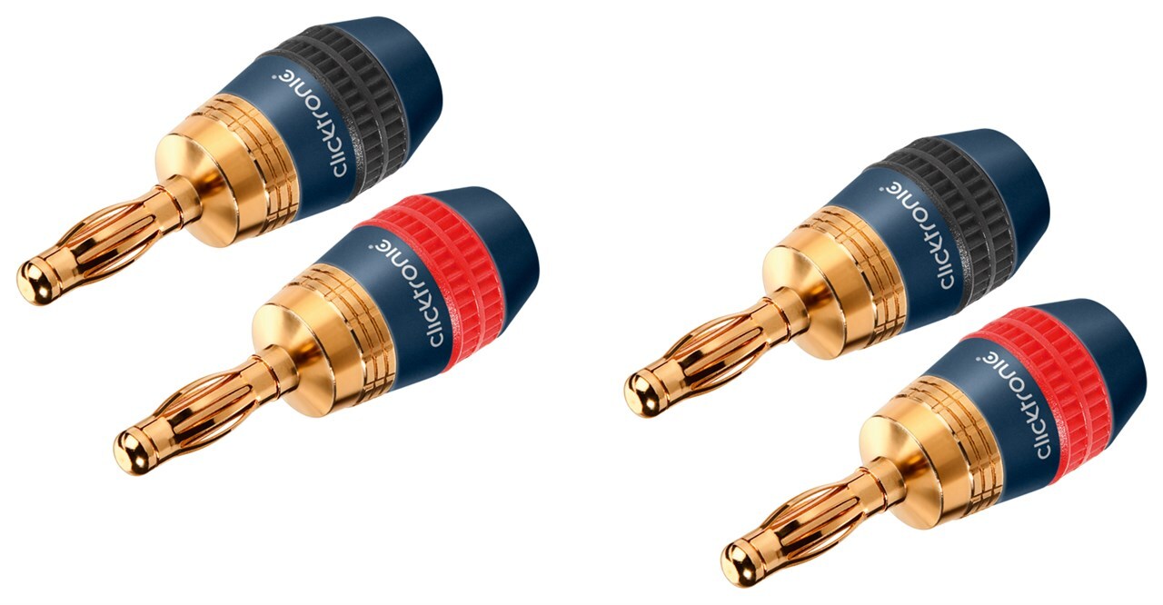 ClickTronic 52546, Banana plug, Čierna, Zlato, Samec, Priamy, Akrylonitrilbutadienstyren (ABS), Polyvinylchlorid (PVC), Zlato