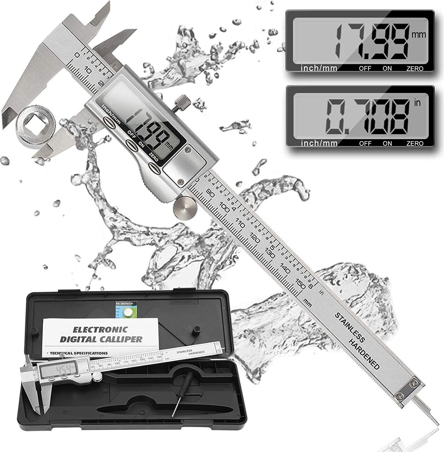 SPORTARC Digitaler Messschieber Aus Edelstahl – Wasserdicht, 0,04 Mm Genauigkeit, Erhältlich In 4 Größen (0–100 Bis 0–300 Mm)
