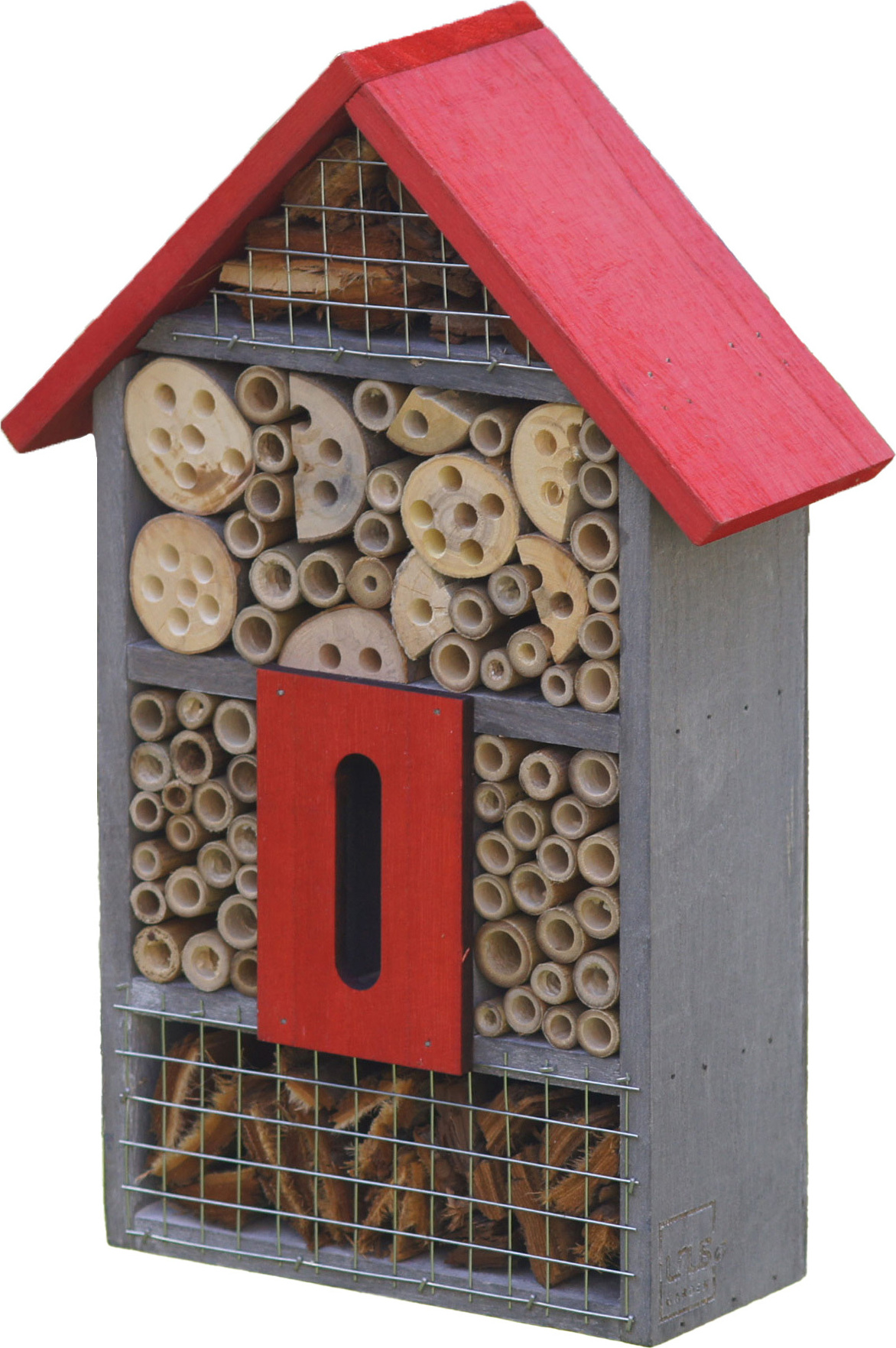 UNUS Insektenhotel aus Holz, Insektenhaus, Bienenhotel grau rot 22104-GRA-RO-FSC