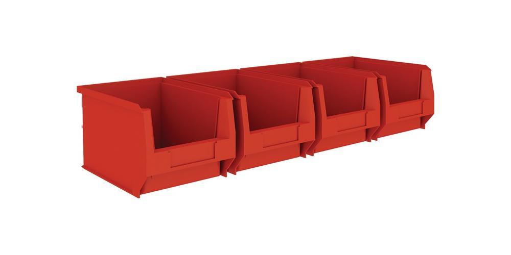 Mauser Einrichtungssysteme Sichtlagerkastenset H140xB602xT250mm Stahl verzinkt mit Sichtlagerkästen 4 x MK4 rot 39017071