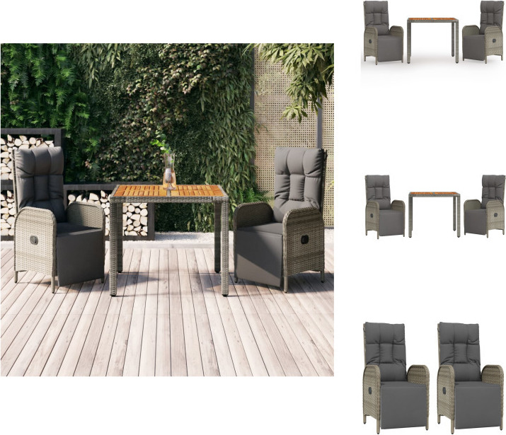 vidaXL 3-dielny záhradný jedálenský set s vankúšmi sivý polyratan - Záhradný nábytok sety