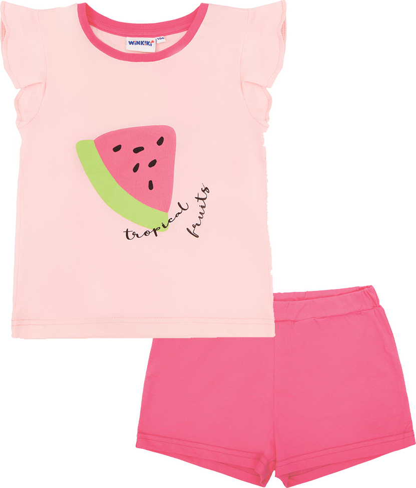 Winkiki Kids Wear Mädchenpyjamas kurze Ärmel, kurze Hose Tropical - Rosa - 98 WKG01719-210-098