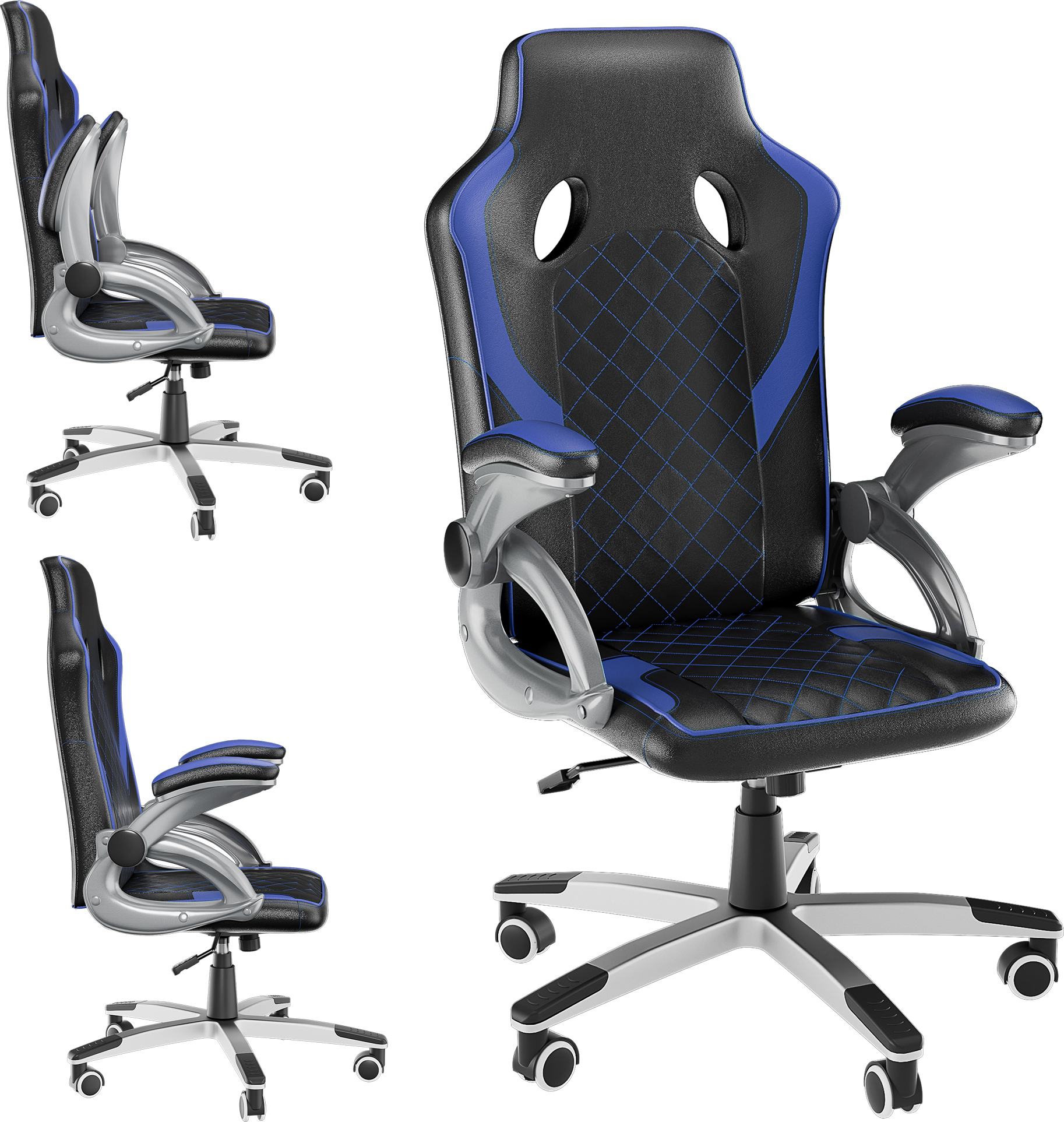 LZQ Kancelárske kreslo Herné kreslo Masážne herné kreslo Ergonomické hráčske kreslo, výškovo nastaviteľné polstrované herné kreslo, otočné kreslo čierna + modrá