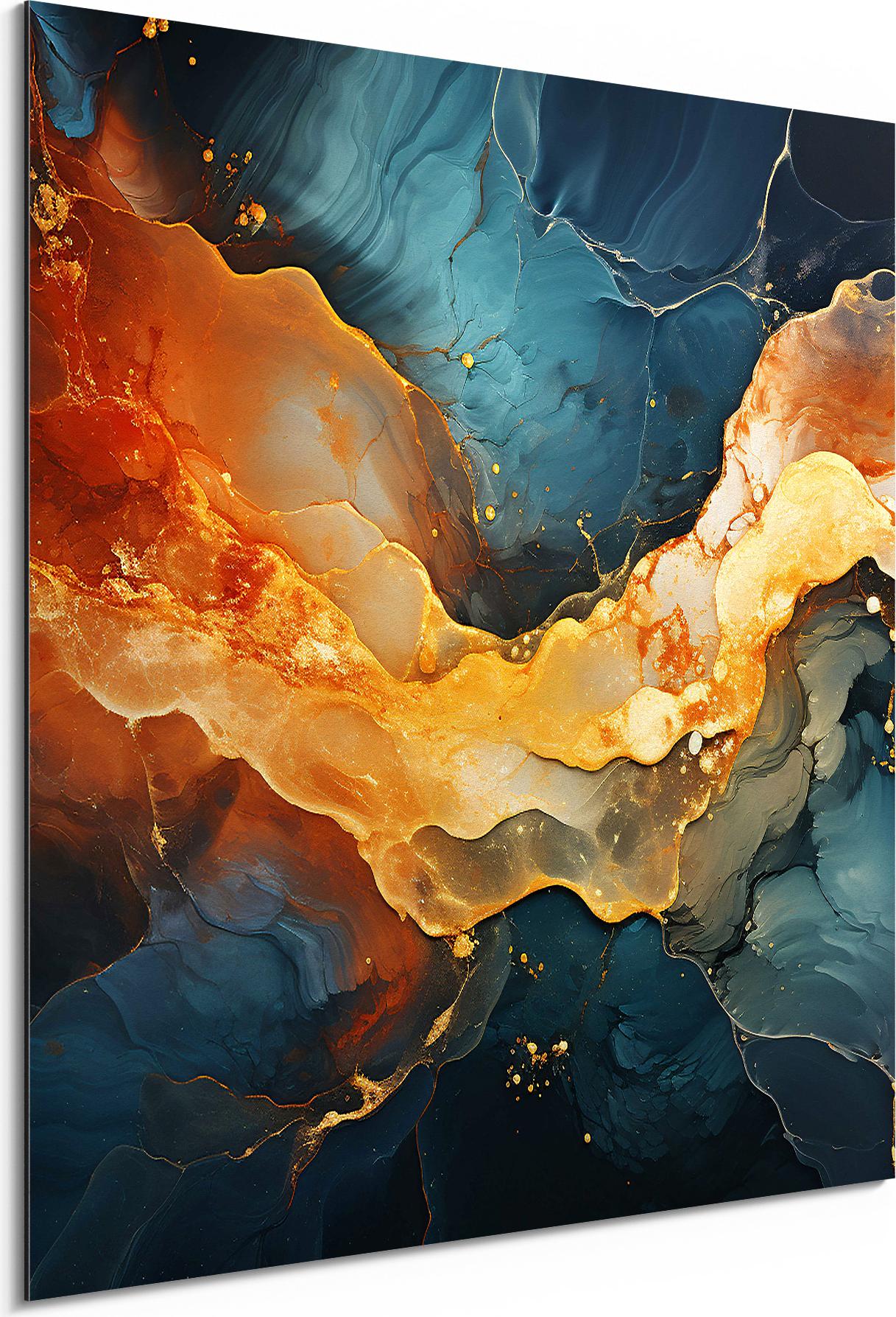 DEQORI Alu-Dibond Bild Weiß 30x30 cm 'Magmatischer Glanz' Wandbild Metall dünn Design AD-30-30-W-5416-UV