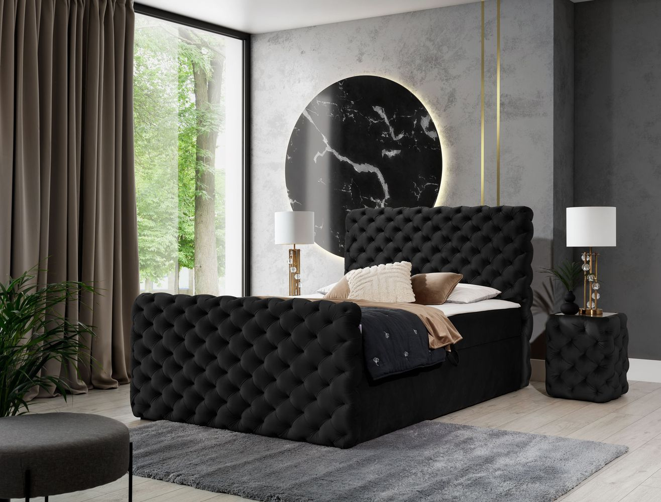 Manželská posteľ 200x200 CLARITA LUX - čierna + topper ZDARMA