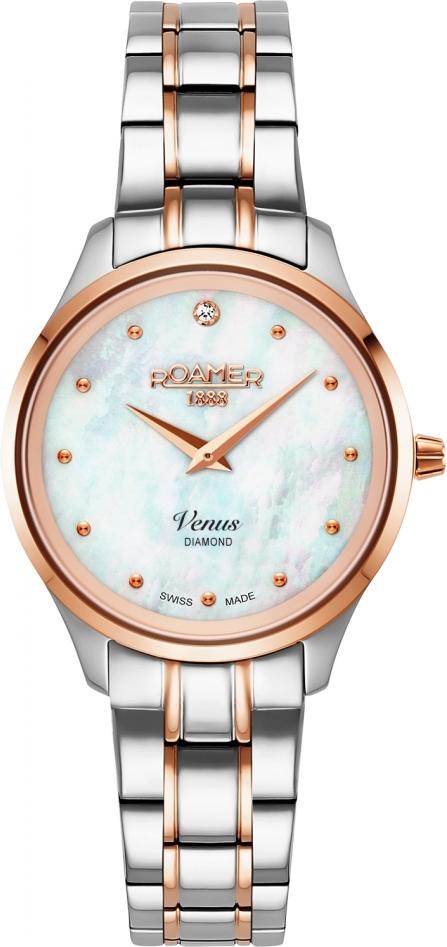 Damen Uhr ROAMER 601857 49 89 20 rosa Gold klassisch mit Diamanten