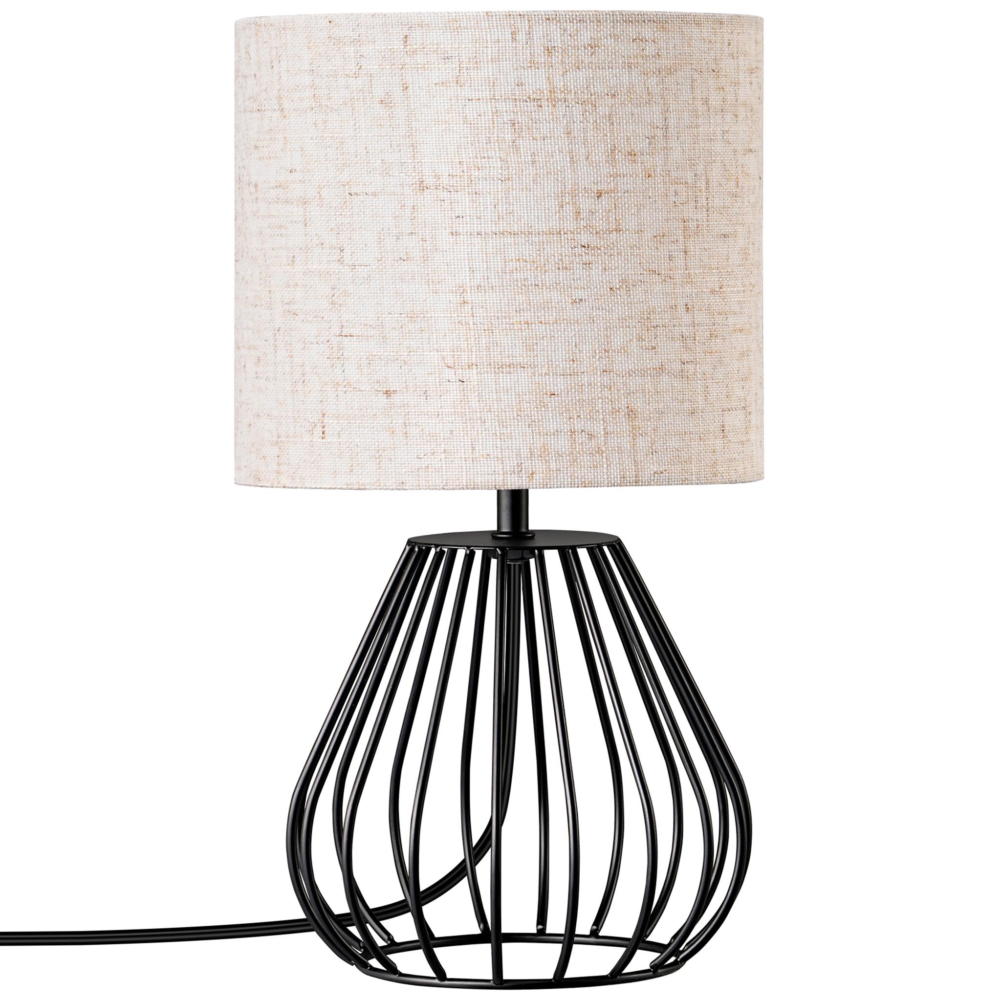 EDISHINE Nachttischlampe, Vintage Tischlampe aus Metall und Stoff, Schwarz, 29cm DHLTL10A