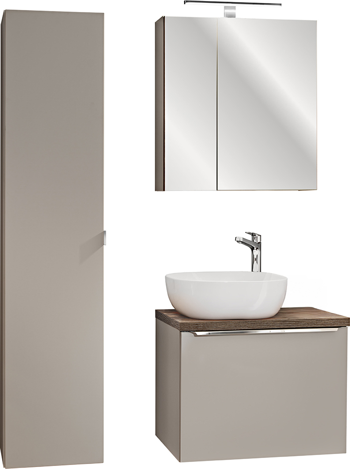 Petits-meubles Set aus Einzelwaschtisch 60cm Säule und Wandschrank Éros Taupe