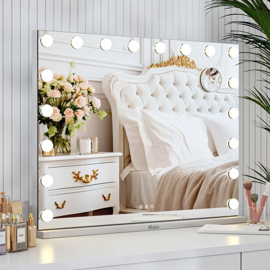 Mirlux Make Up Hollywood-Spiegel mit Beleuchtung - Weiß - NoStrobe Technologie - 80x60cm