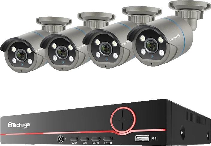 Bezpečnostný kamerový systém, rozlíšenie 4 MP, AI rozpoznávanie tváre, 8CH NVR a 4 kamery, žiadne