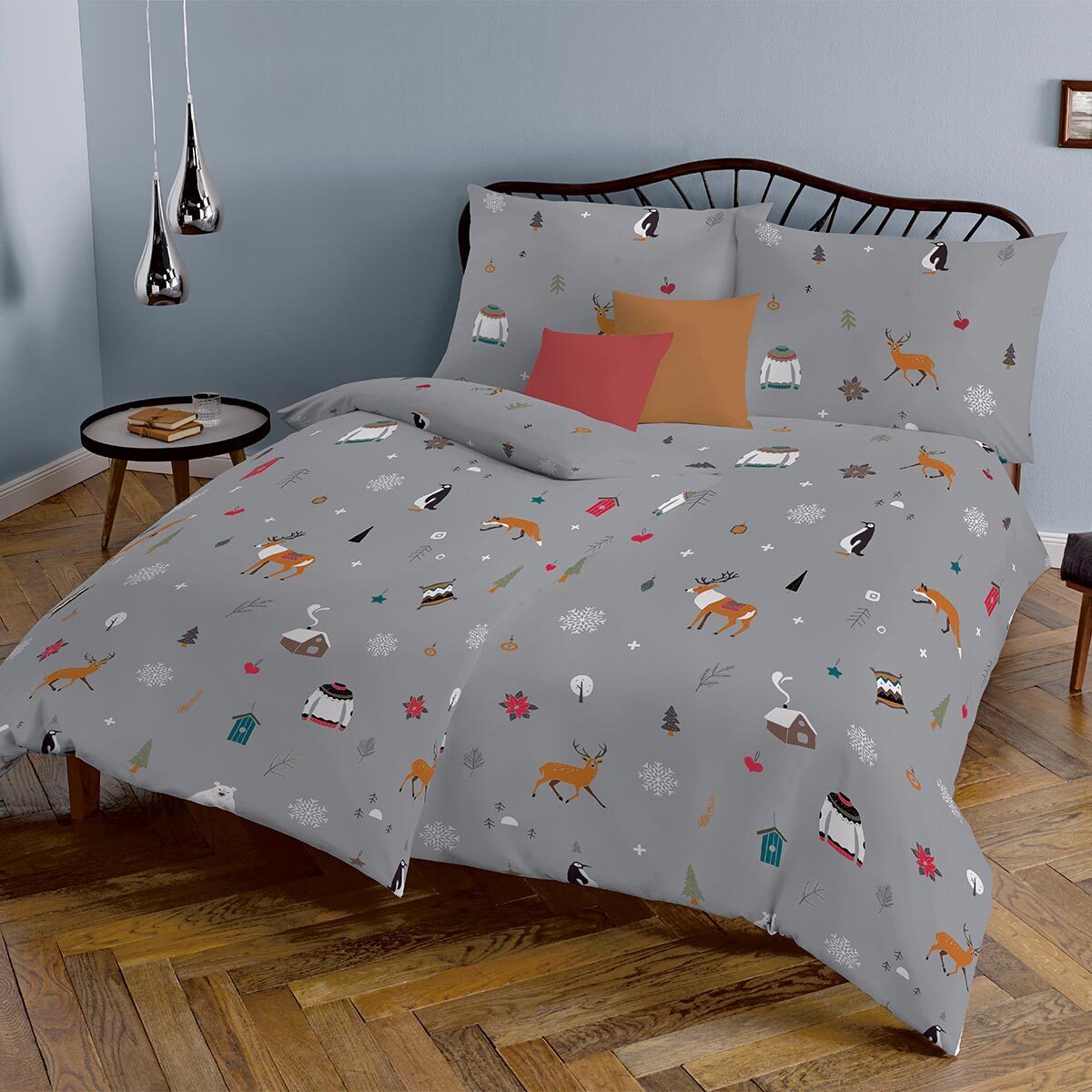 Fleuresse Mako-Satin Bettwäsche Milano Winteridylle grau 155x220 cm + 80x80 cm