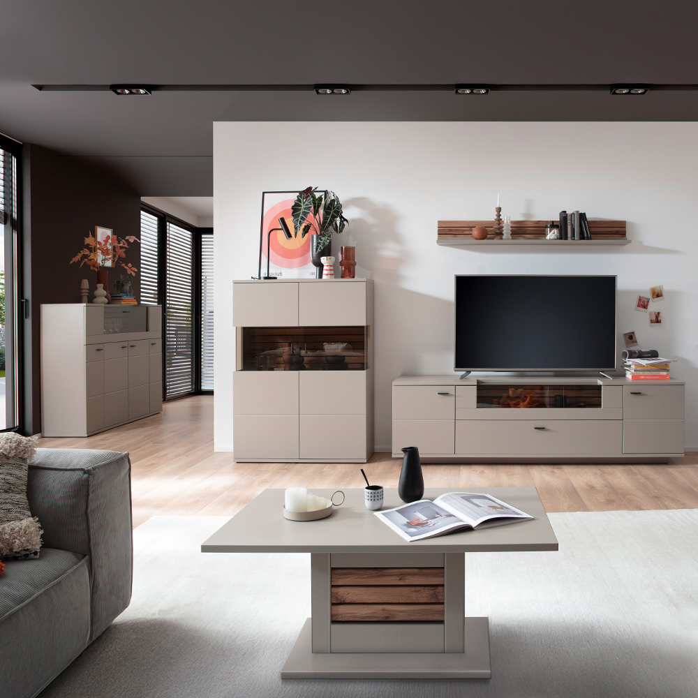Lomadox Wohnzimmer-Set 5-teilig LIEZEN-05 in grau mit Eiche LA05-LIEZEN-05-SET3