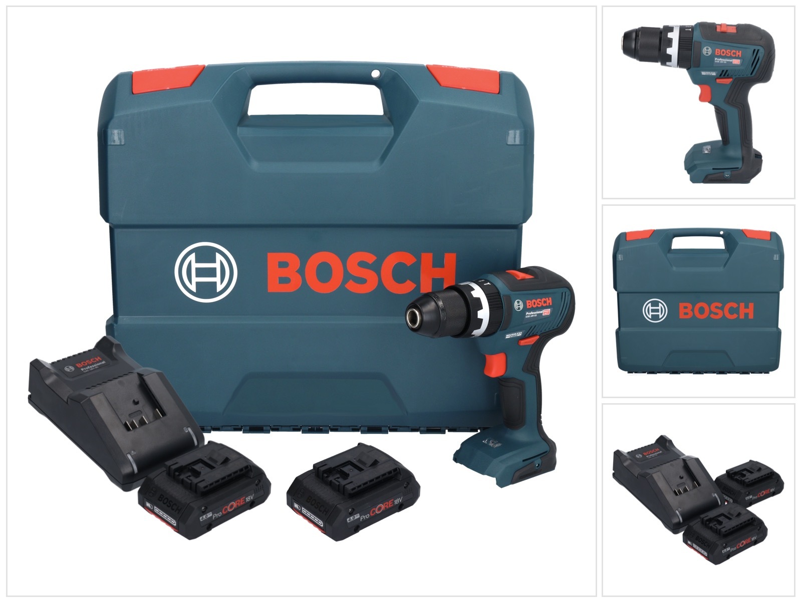 Bosch GSB 18V-55 Profesionálna akumulátorová príklepová vŕtačka 18 V 55 Nm bez kefiek + 2x akumulátor ProCORE 4,0 Ah + nabíjačka + kufor