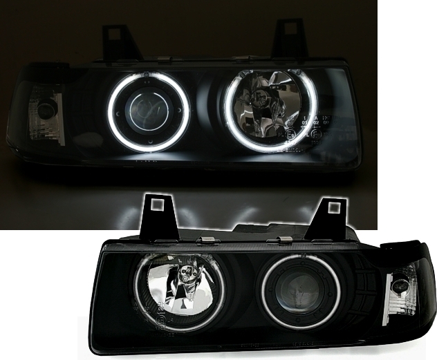 Eagle Eyes® Eagle Eyes CCFL Angel Eyes Scheinwerfer Set Schwarz für 3er BMW E36 Coupe Cabrio BM057-B3WCW