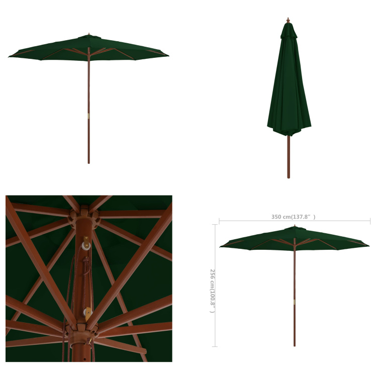 vidaXL Sonnenschirm mit Holzmast 350 cm Grün - Sonnenschirm - Sonnenschirme - Sonnen Schirm - Sonnen Schirme HL44528