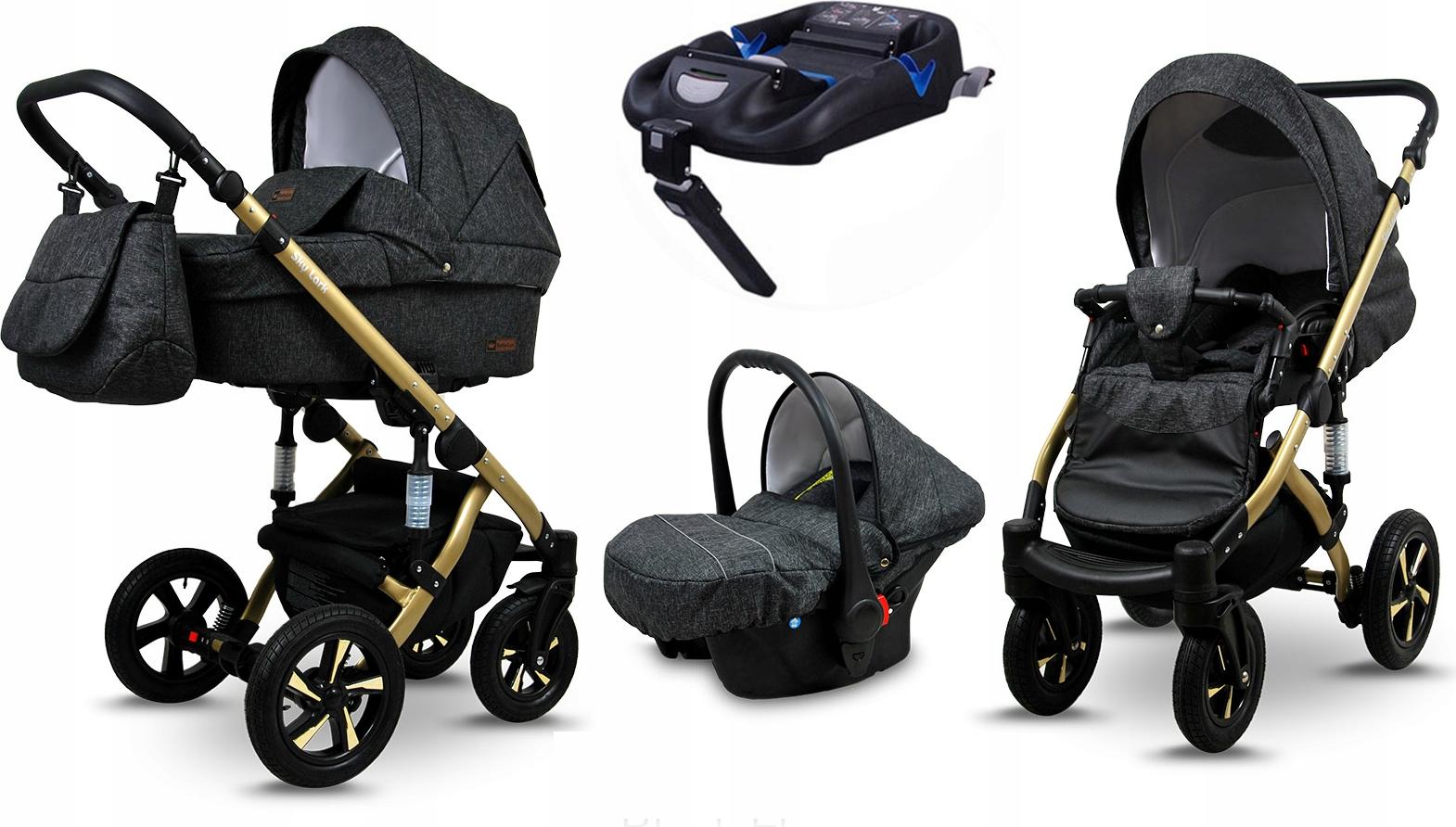 BabyLux Sky Lark | 4in1 Kinderwagen Set | Black Flex | Kombikinderwagen | Kinderwagenset | Isof