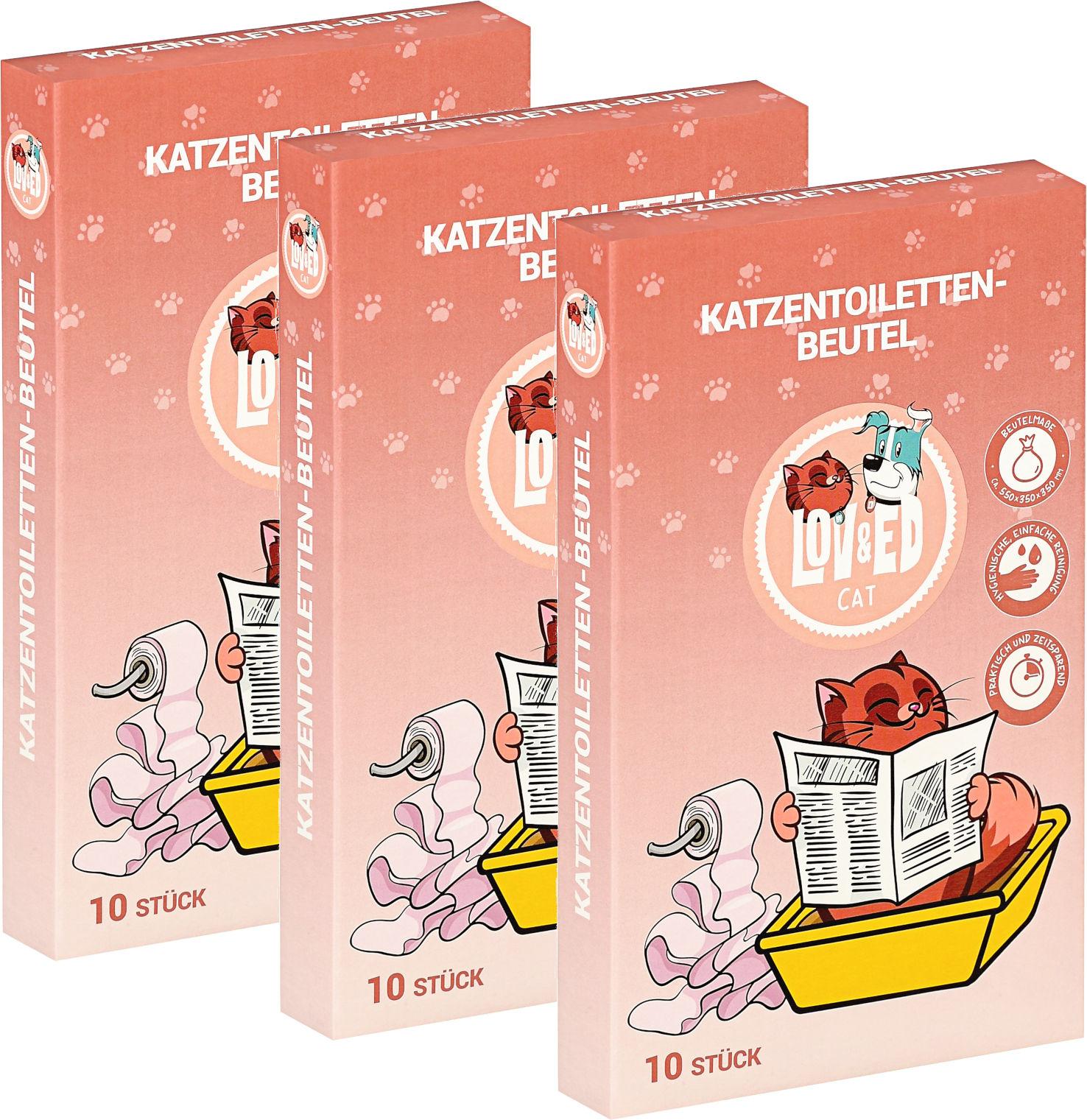 Lov&Ed Katzentoilettenbeutel, 3x 10 Stück Beutel für Katzentoiletten
