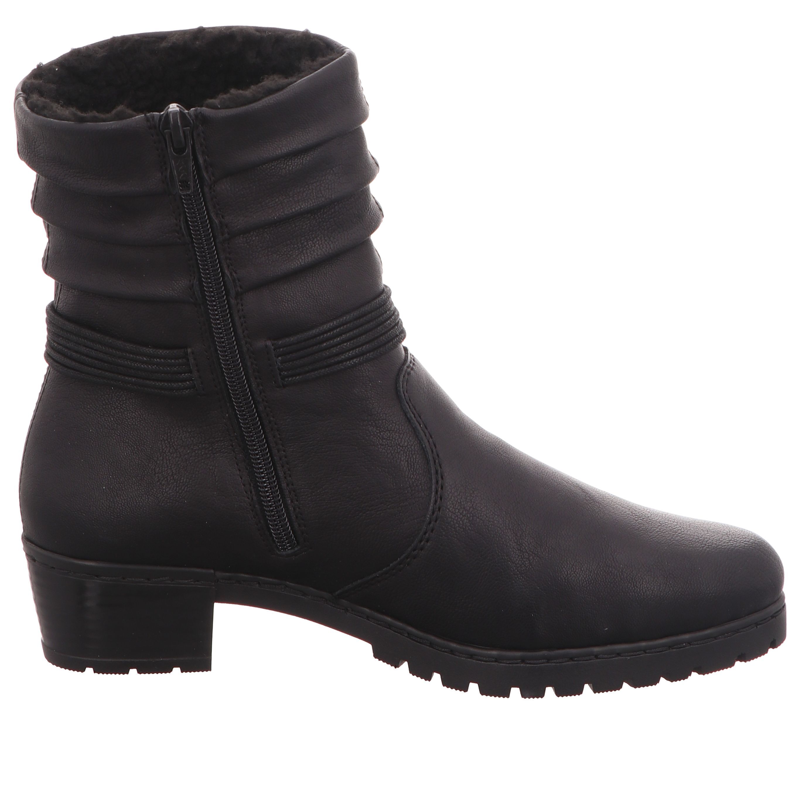 Botines De Mujer Rieker Y17R2, Negros, Con Tacón Ancho De 4.1 Cm, Cremallera Y Forro Textil, Media Caña