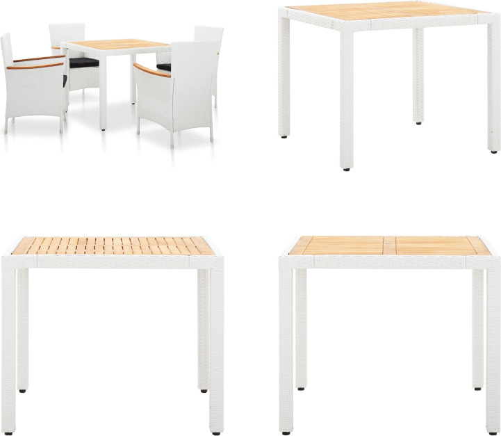 vidaXL 5 ks záhradný jedálenský set poly ratan biely - Záhradný stôl a záhradné stoličky - Záhradný stôl a záhradné stoličky - Set záhradného nábytku - Set záhradného nábytku