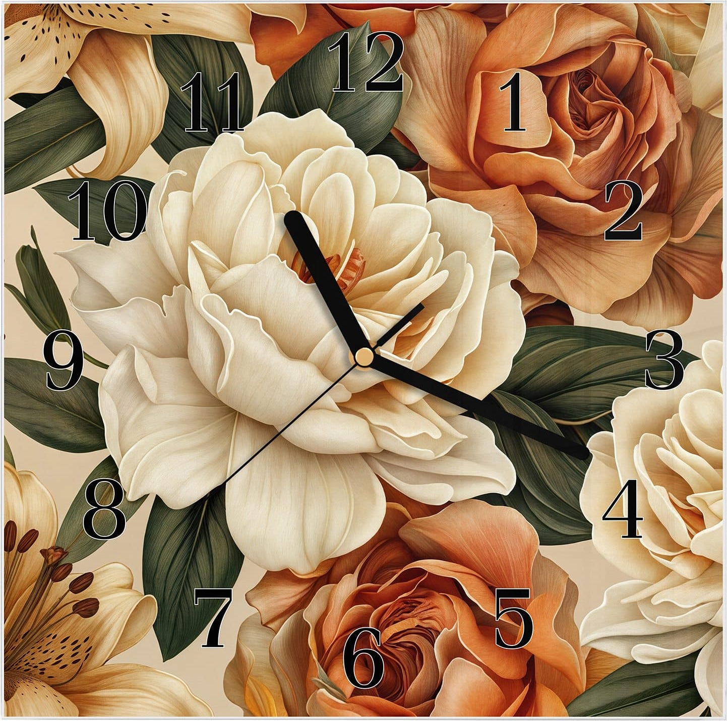 Primedeco Wanduhr aus Glas mit Motiv Blumenpracht- 30 x 30 cm - inkl. Aufhängesystem