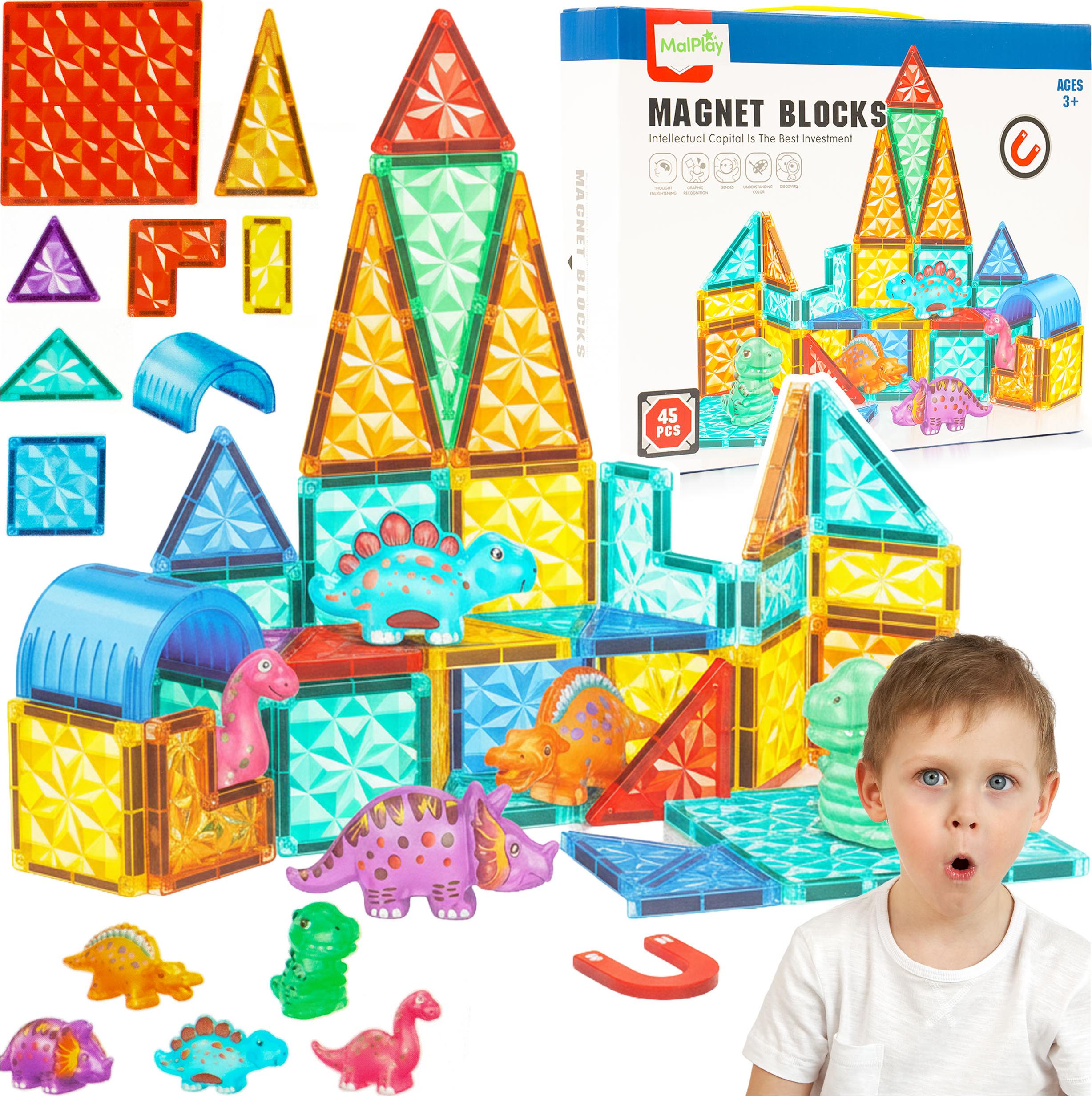 Malplay Magnetbausteine Bauklötze Dinosaurier Educational Blocks 45 Stück Kinder Weihnachtsgeschenk ab 3 Jahren