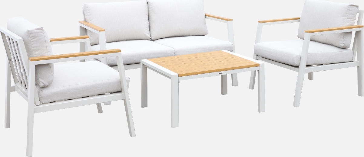sweeek - Gartenlounge-Set aus Aluminium und Polywood, 4-Sitzer - Weiß AFPW3101BG