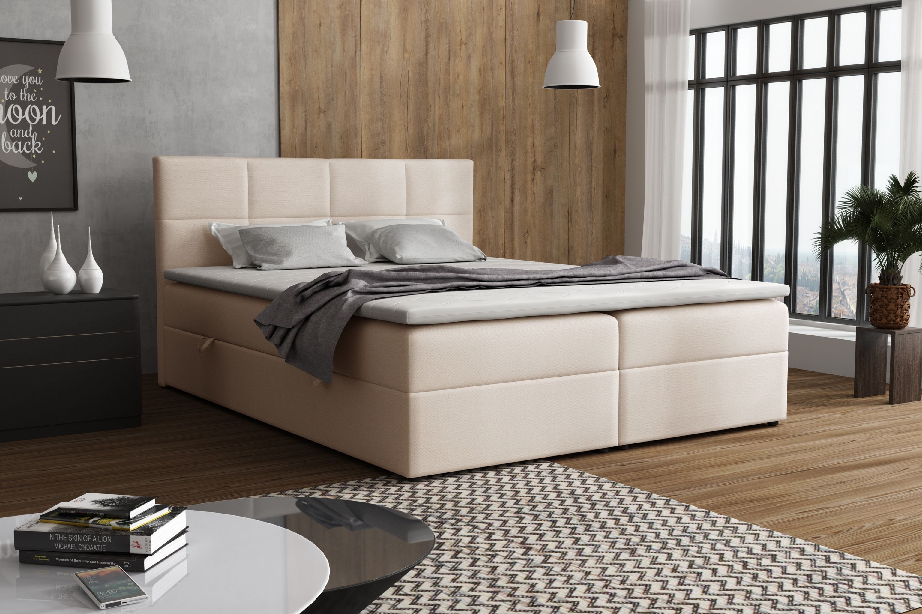VENASI BETTY Boxspringbett 180x200 mit Bettkästen H2/H3 Matratze BEIGE
