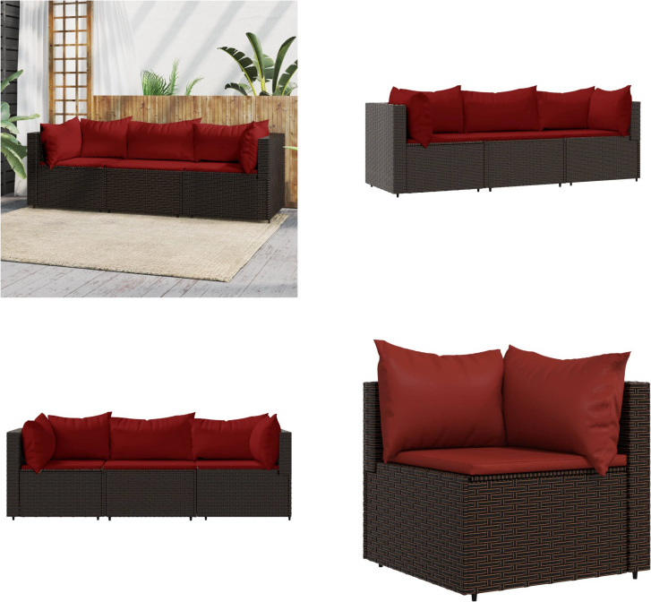 vidaXL 3 tlg. Garten Lounge Set mit Kissen Braun Poly Rattan - Garten Lounge Set - Garten Lounge Sets - Outdoor Lounge Set - Lounge Set Terrasse