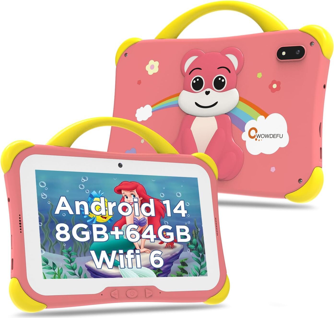 CWOWDEFU Kinder-Tablet, 8GB + 64GB, Android 14 Tablet Kinder, 7 Zoll Pro, Lernen Kleinkinder Fall, 4000 mAh/Elternsperre/Doppelkamera,