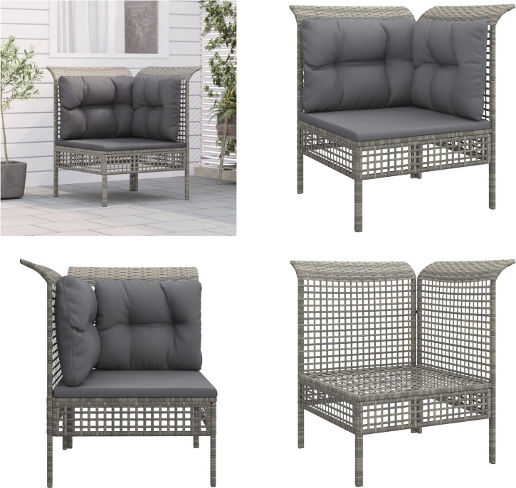 vidaXL Záhradná rohová pohovka s vankúšmi Grey Poly Rattan - Záhradná rohová pohovka - Záhradná rohová pohovka - Vonkajšia pohovka