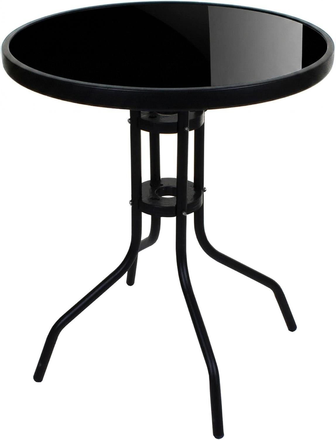 Mateusz.Pielach Gartentisch rund schwarz aus Glas und Metall Balkontisch Terrassentisch Outdoor Tisch - 60 cm