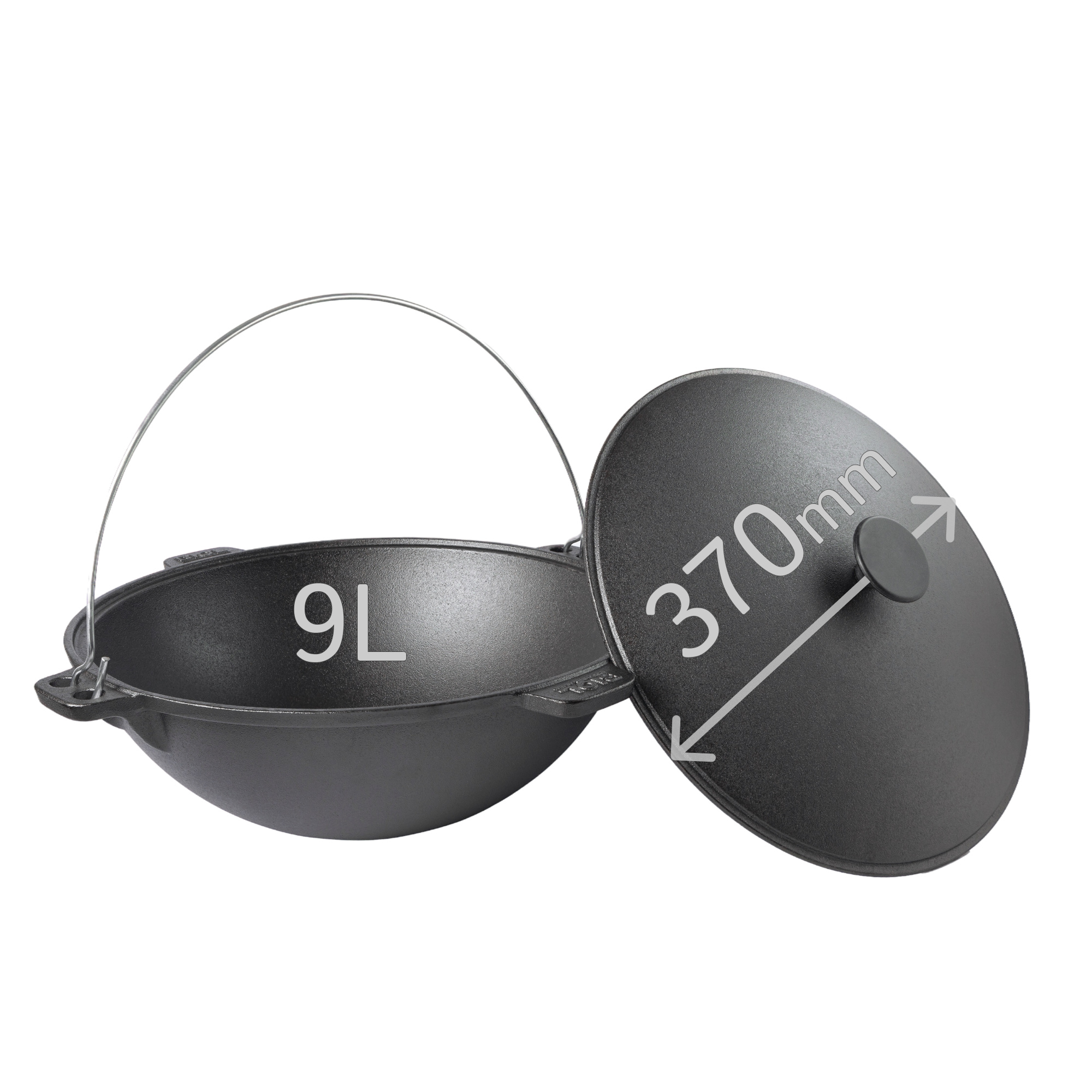 BIOL Gusseisen Kazan 9 Liter mit Bügel und Gusseisen Deckel, vier Griffe, Schmortopf zum Kochen, Schmoren, Braten, Frittieren, WOK für Plov 0909