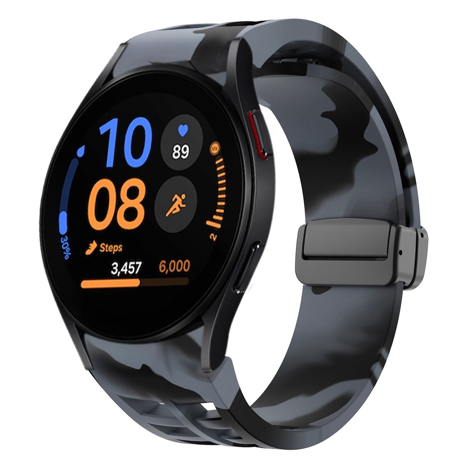 Pre Samsung Galaxy Watch FE / 6 / 5 / 4 40 mm Silikónový dizajn Magnetická pracka Náhradný opasok na ruku čierny / sivý