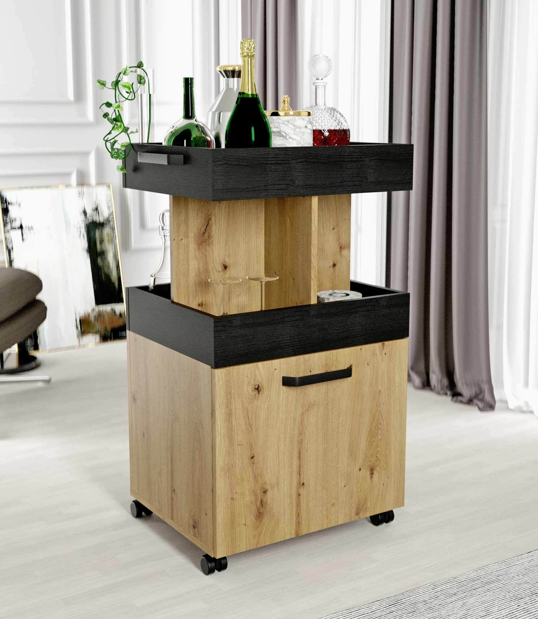 Servierwagen HOME BAR 203 Optik: Artisan Eiche Schwarzeiche, von Forte HMB K 203-C773