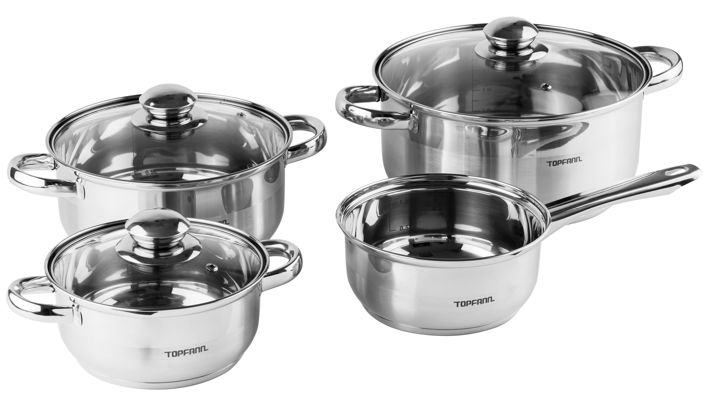 TOPFANN 7 Teilig Edelstahl Induktion Topfset Topf Töpfe Kochtopf Glasdeckel Kochtopfset