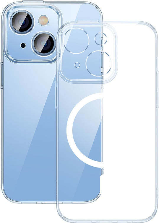 Magnetické puzdro Baseus Crystal pre iPhone 14 s priehľadným ochranným tvrdeným sklom na displej