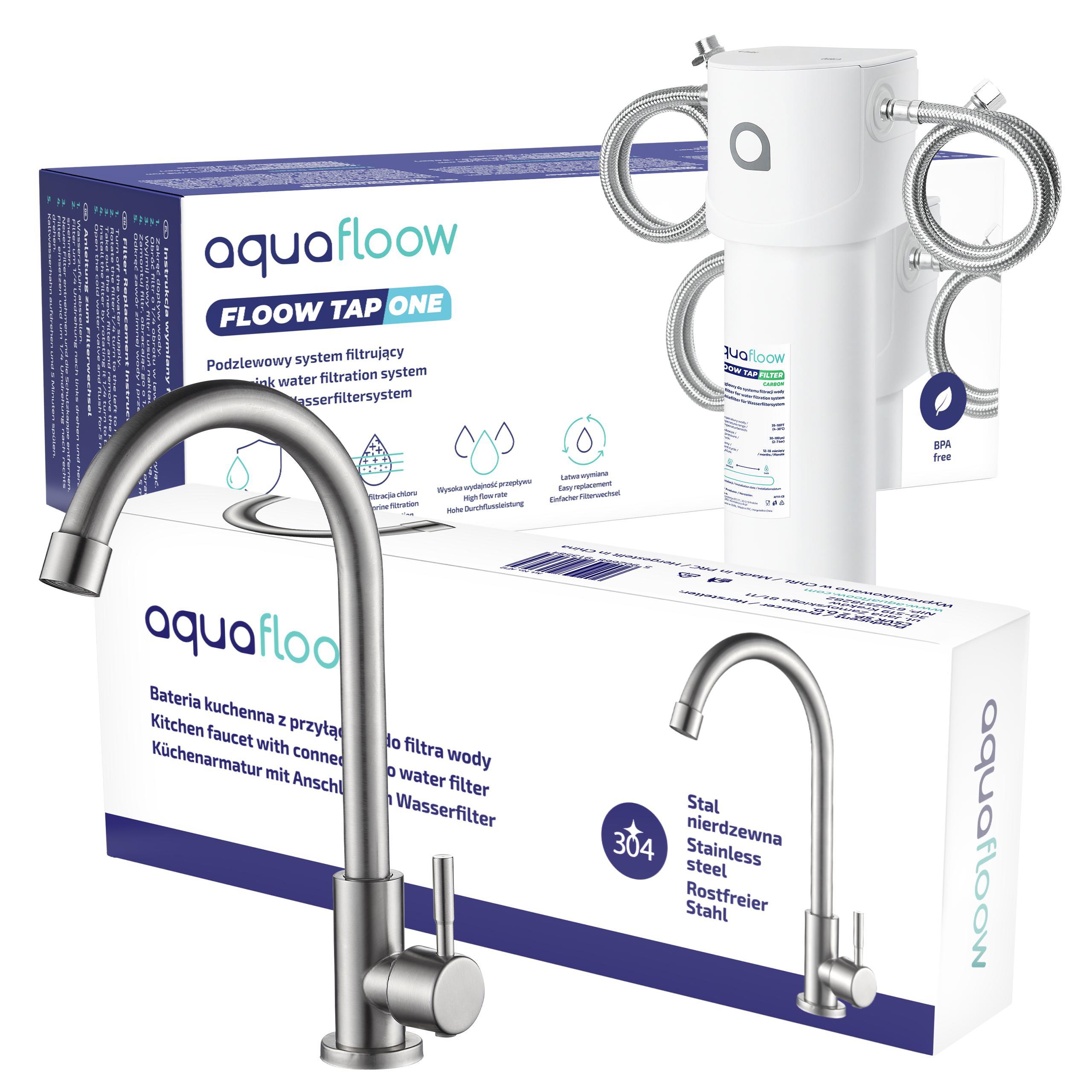 AquaFloow FloowTap One Untertisch Wasserfilter mit Küchenarmatur Silber AF111-1_AF12