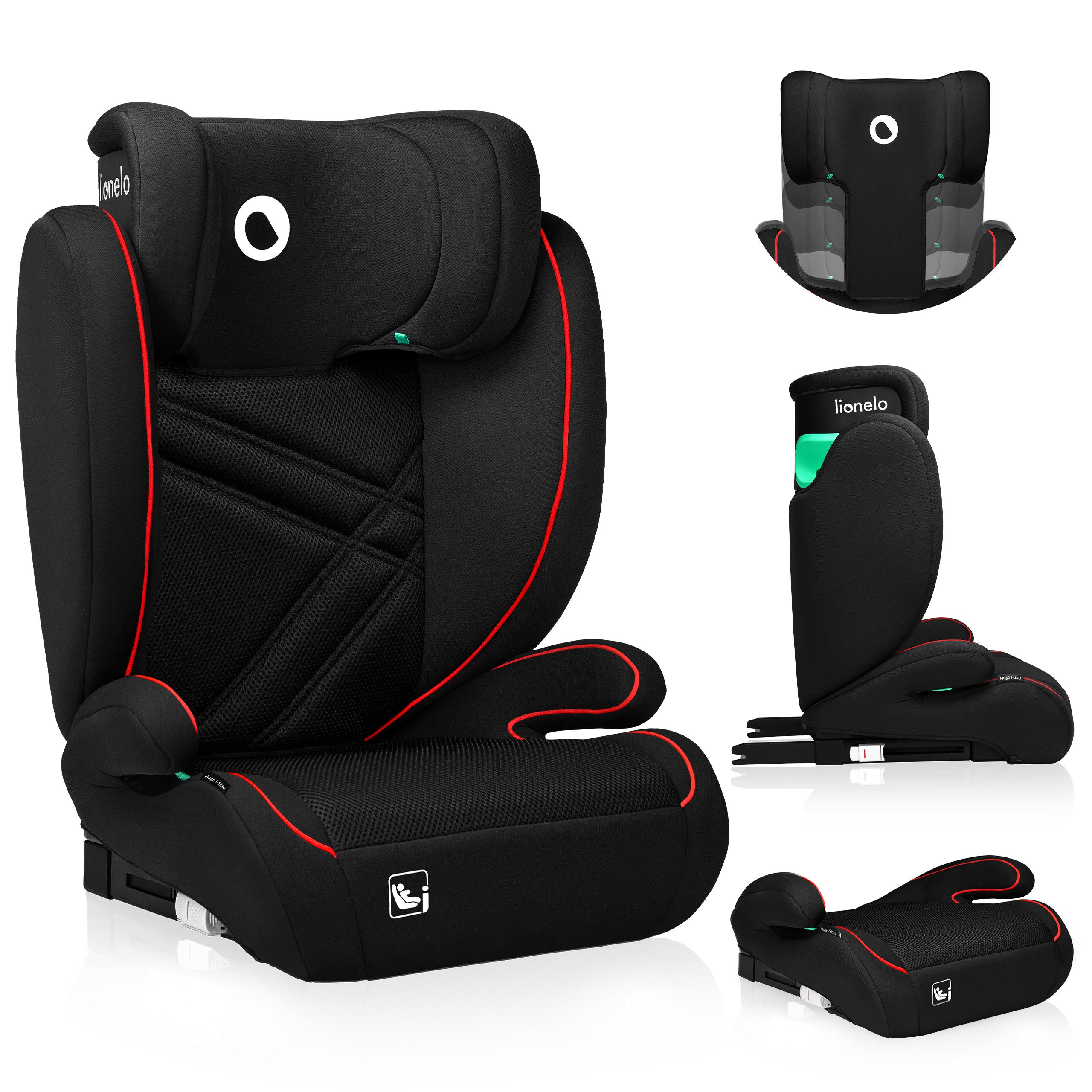 Lionelo Hugo I-Size Autokindersitz ab 4 - 12 Jahre, ab 15 kg - 36 kg, i-Size ISOFIX oder Autogurte- Sporty Schwarz Rot LO-HUGO I-SIZE SPORTY BLACK RED