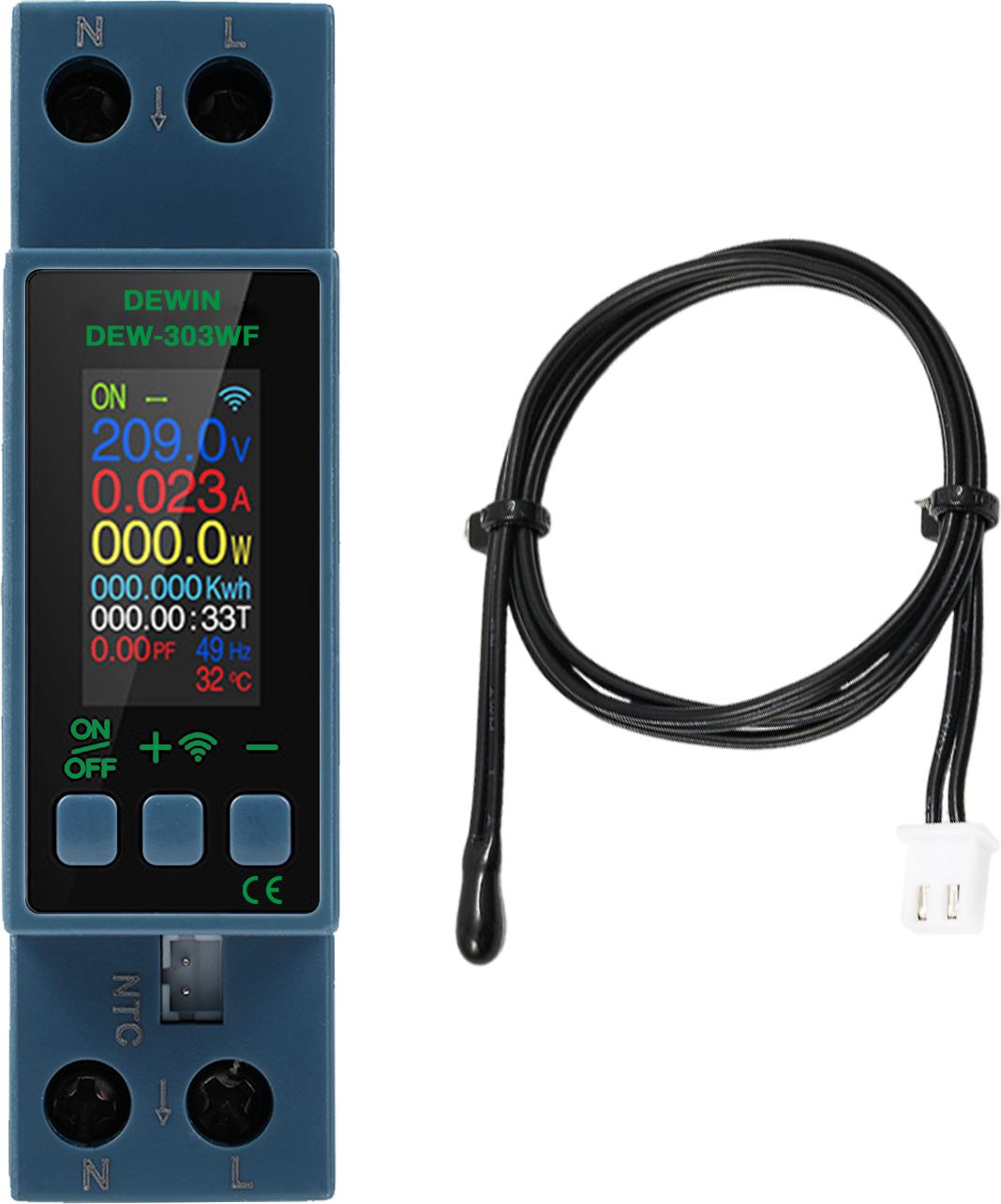 TWO TREES 8 in 1 WiFi Smart Energiezähler, DIN Rail Digitaler Strommesser, Spannung, Strom, Energie, Leistungsfaktor, Temperaturmessung