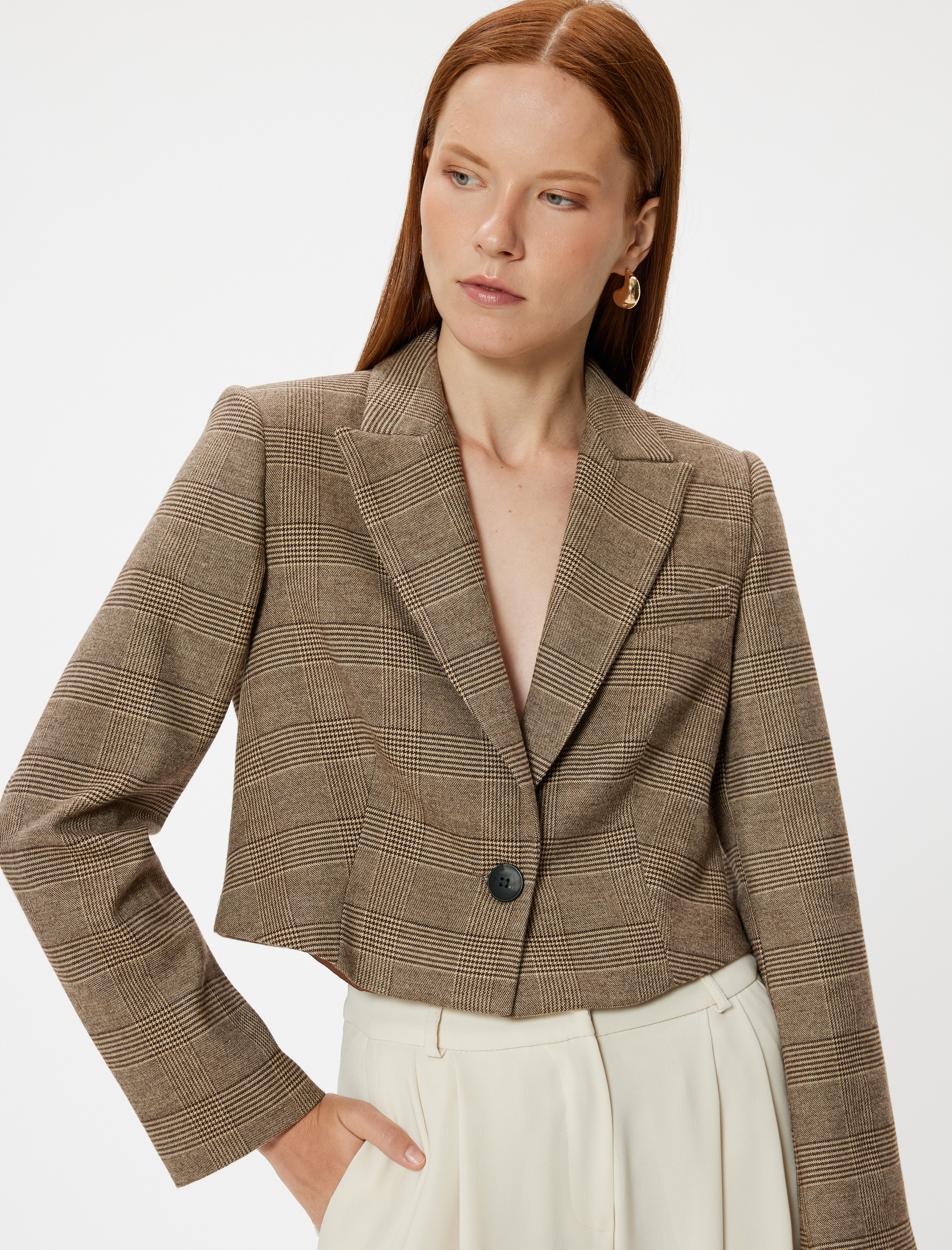 Koton Blazer Braun Karomuster