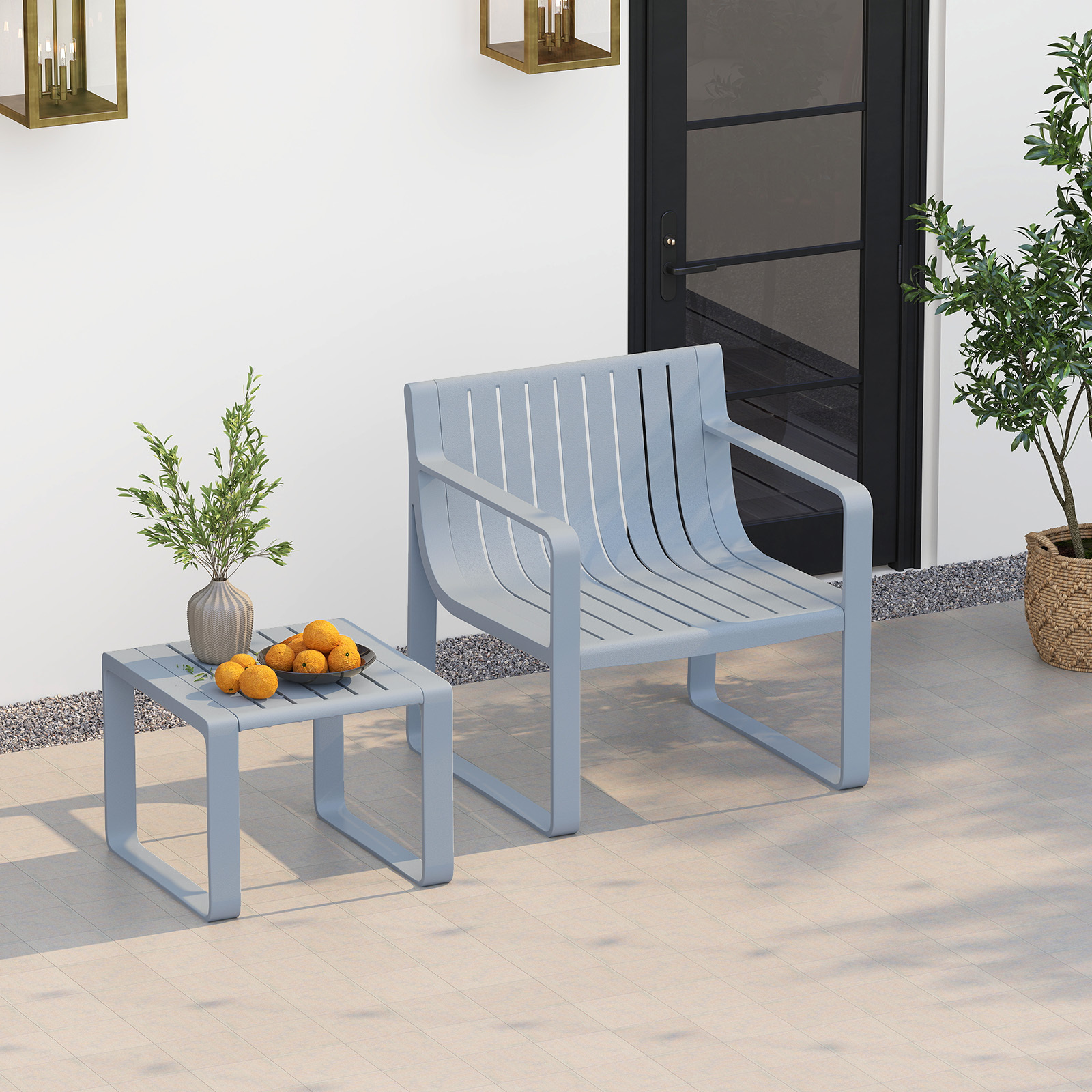 2-dielna súprava záhradného nábytku s kreslom a stolíkom, súprava lamelového kresla a stola s podrúčkami, balkónová súprava