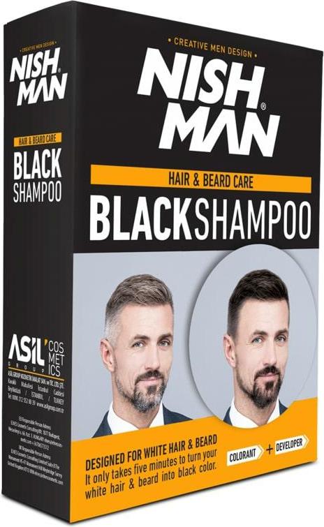 Nishman (Türkei) Nishman | Shampoo Schwarz 2x200 ml - Anti-Grau - Haarverdunkelung - Natürliches Tönungs-Shampoo