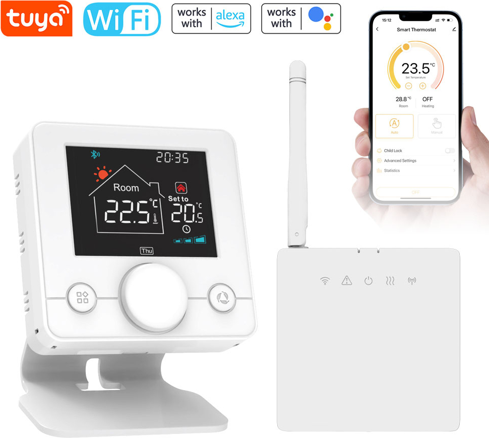 Inteligentný termostat Tuya WiFi, týždenné programovanie, detský zámok, regulátor teploty pre nástenné kotly, kompatibilný s Alexa a Google Assistant na hlasové ovládanie