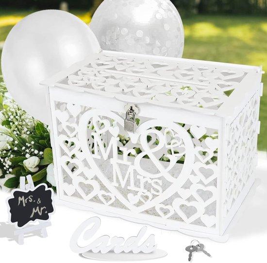 Famanu Hochzeitskartenbox mit Schloss - Weiße Vintage Holzbox SHSHOP